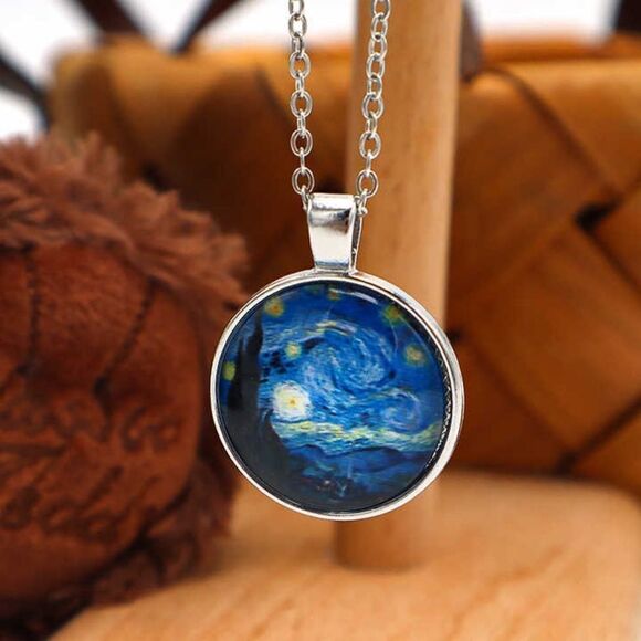 Van Gogh's Starry Night Pendant Necklace - Picture 2 of 5